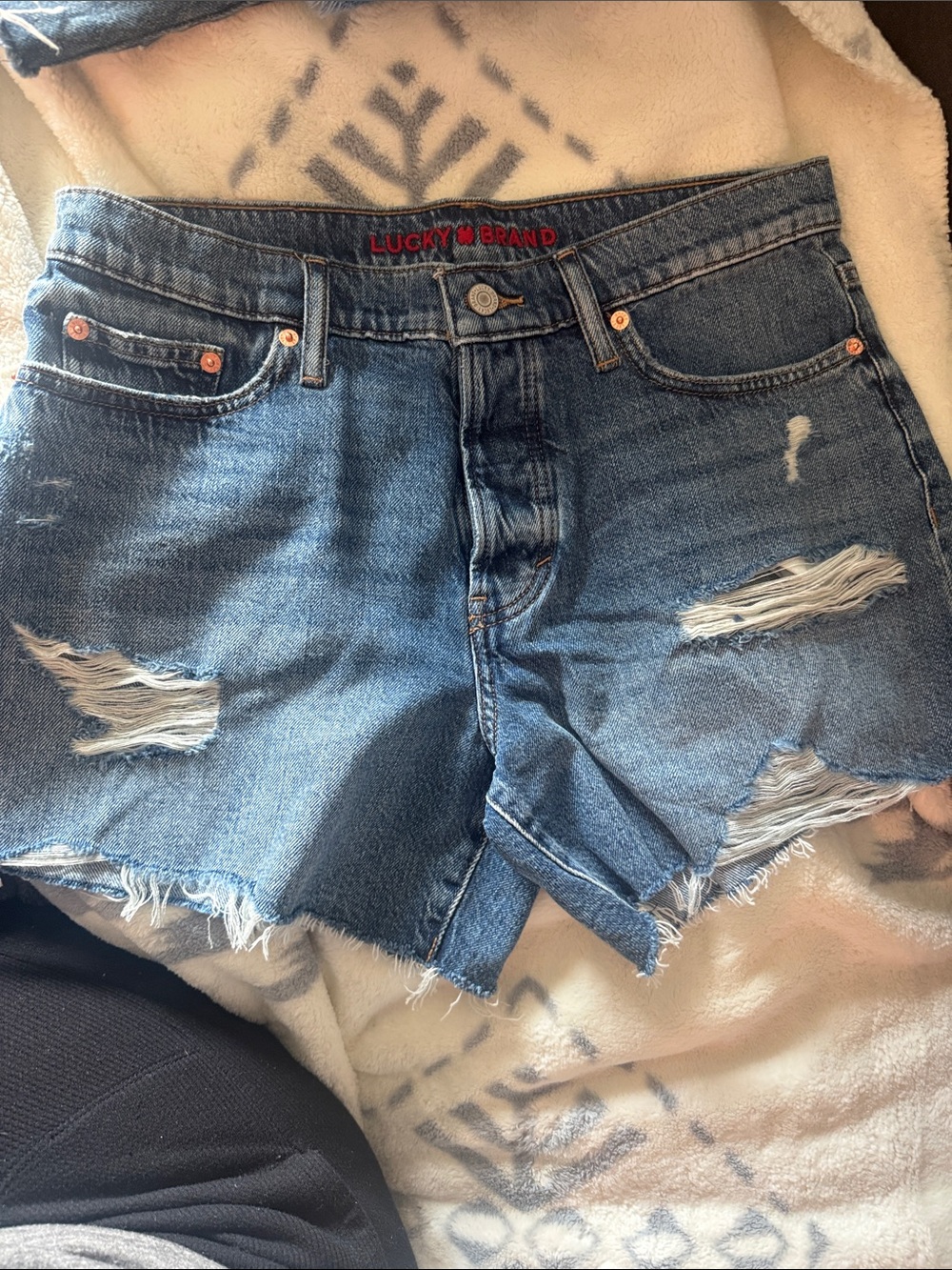 Lucky Brand Ripped Medium Blue Denim Cutoff Shorts